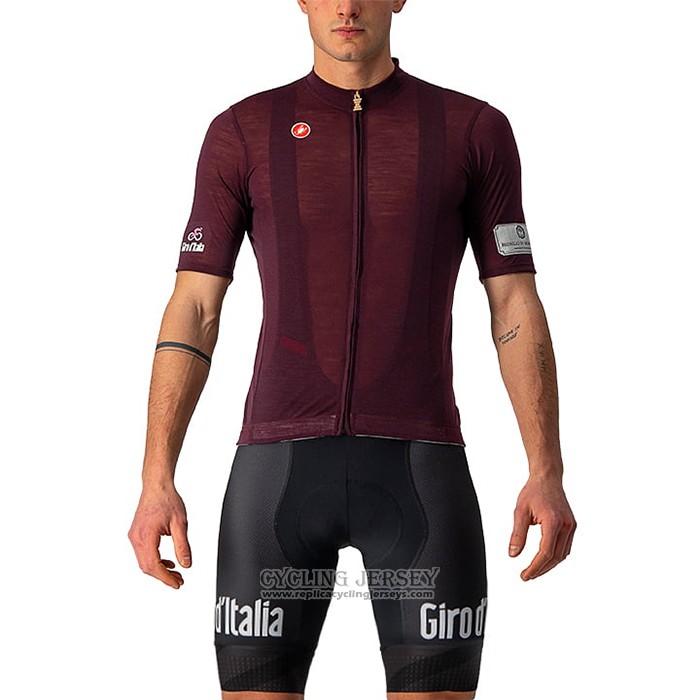 2021 Cycling Jersey Giro D'italy Dark Red Short Sleeve And Bib Short